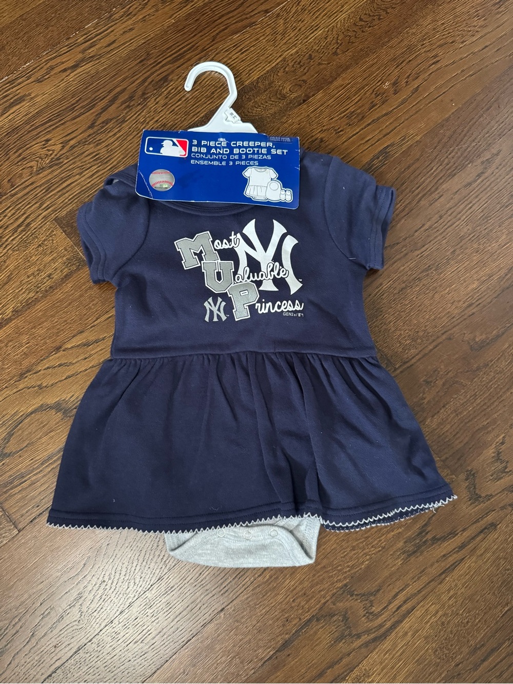 MLB Navy & White NY Princess Baby Dress and Bodysuit Set